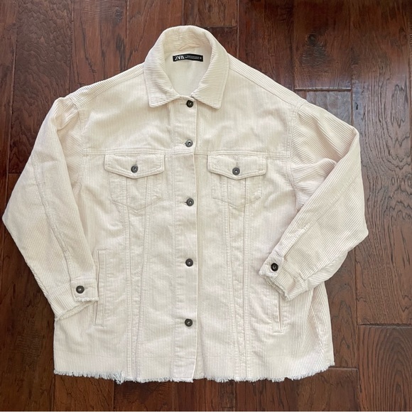 Zara Cream Oversized Corduroy Jacket with Pockets Size M - Picture 5 of 12